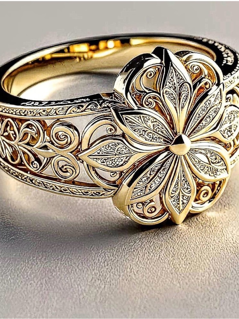 Gold Floral Filigree Women's Ring